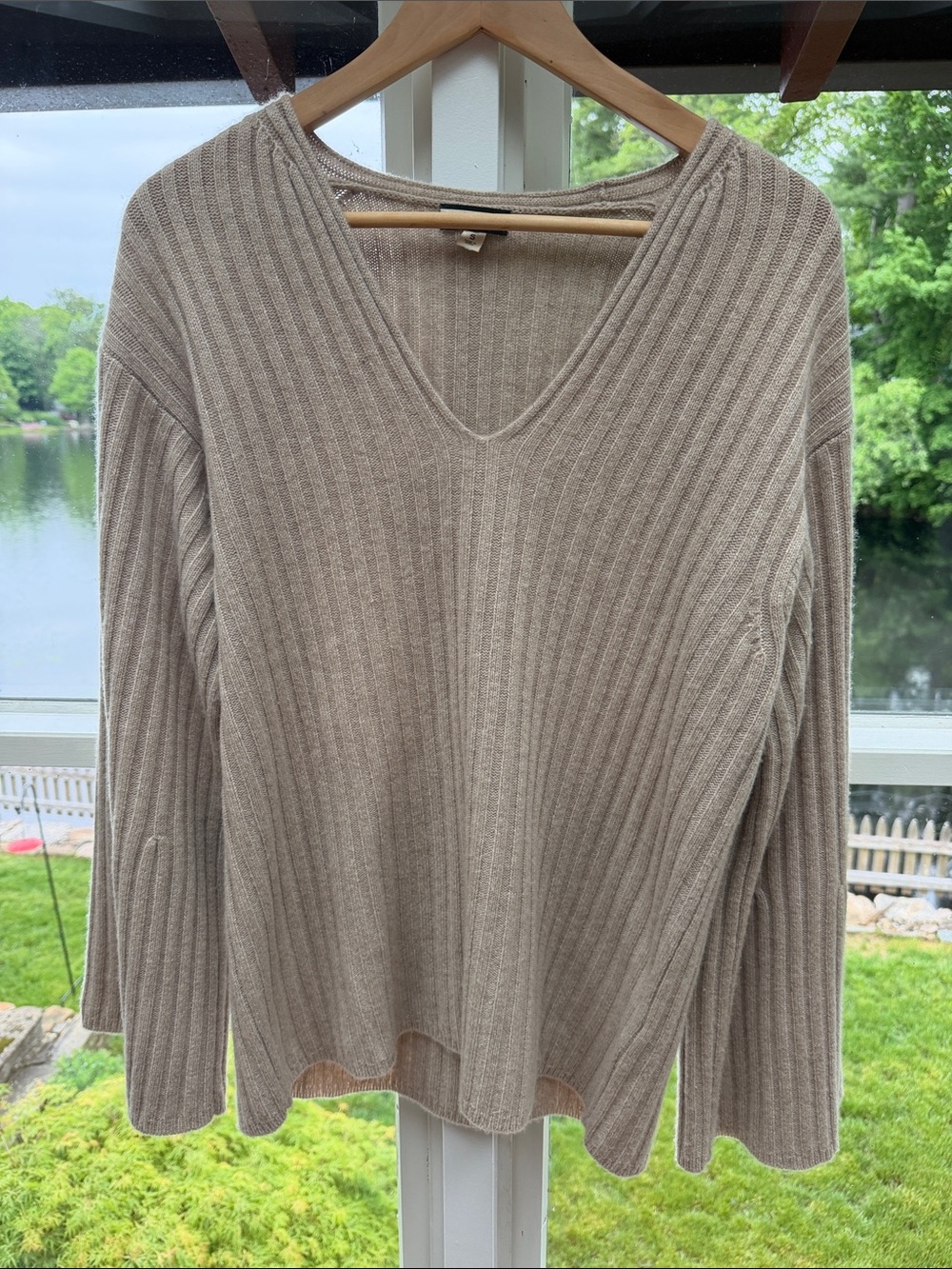 J. Crew Ribbed V-Neck Sweater in Beige Taupe